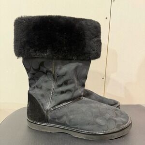 Coach Nikole Boots Y2K Womens 10B Black Signature Fur Lined Boots